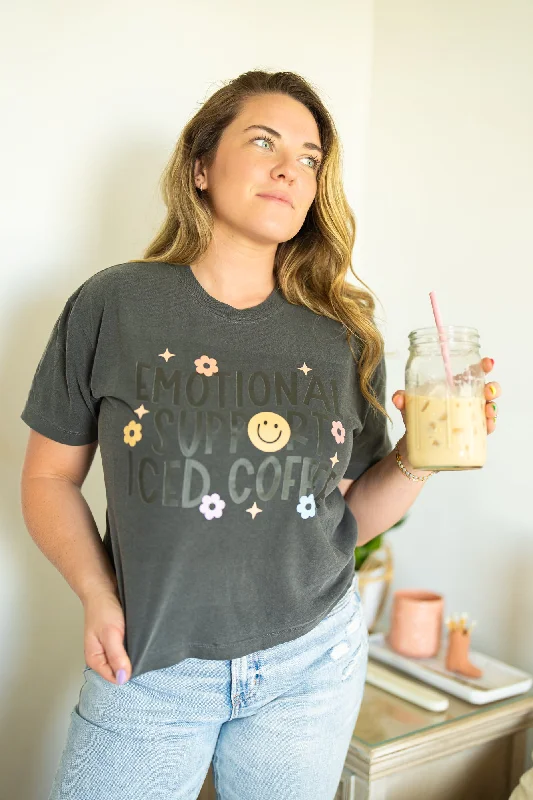 Emotional Support ICED Coffee - Cropped Tee (Smoke)