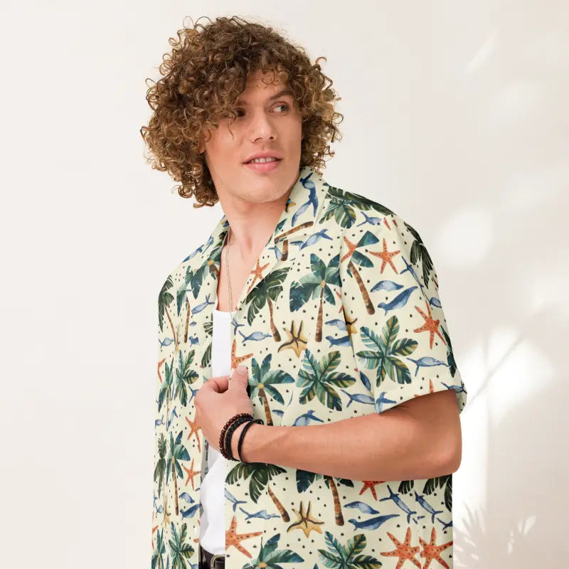 Unisex Button Shirt with Palm Trees and Beach Vibes