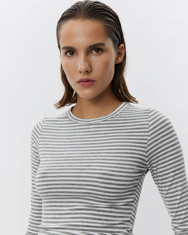 PETRICIASW STRIPE T-SHIRT LONG SLEEVE - Grey Striped