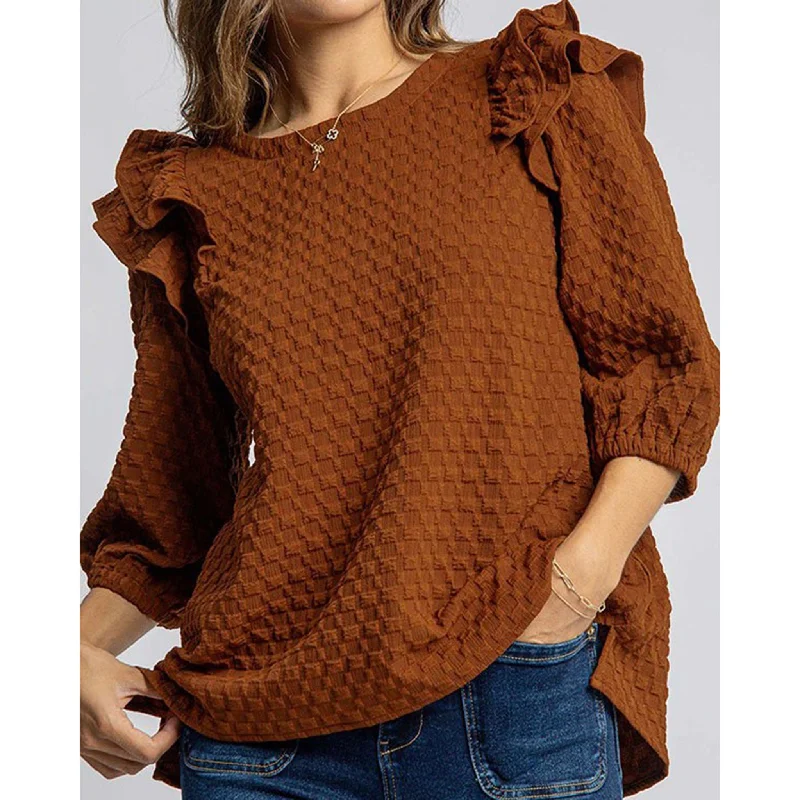 Women's Solid Cinnamon Waffle Textured Shirt