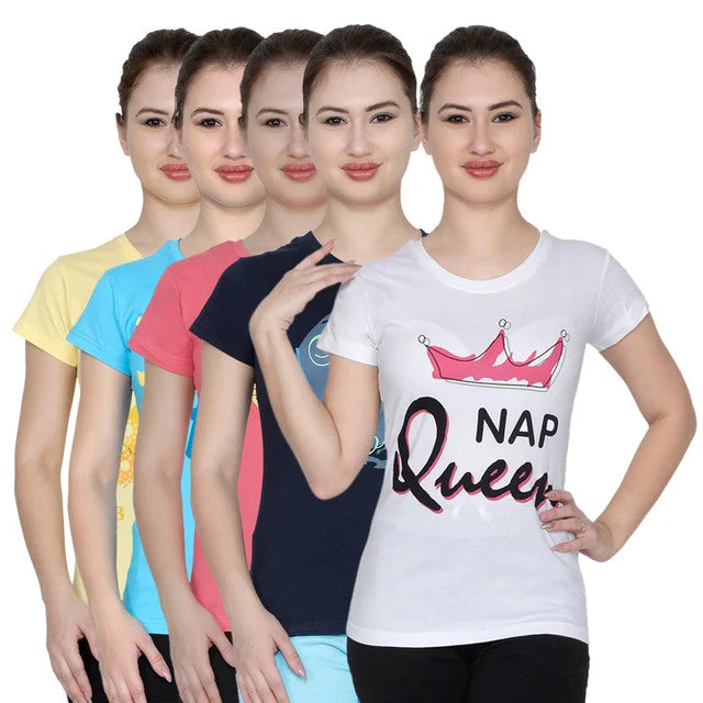 T.T. Women Printed Slim Fit Tshirt Pack Of 5 Assorted