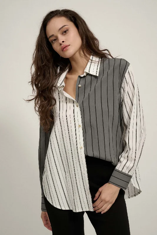 Top of the Line Colorblock Striped Button-Up Shirt