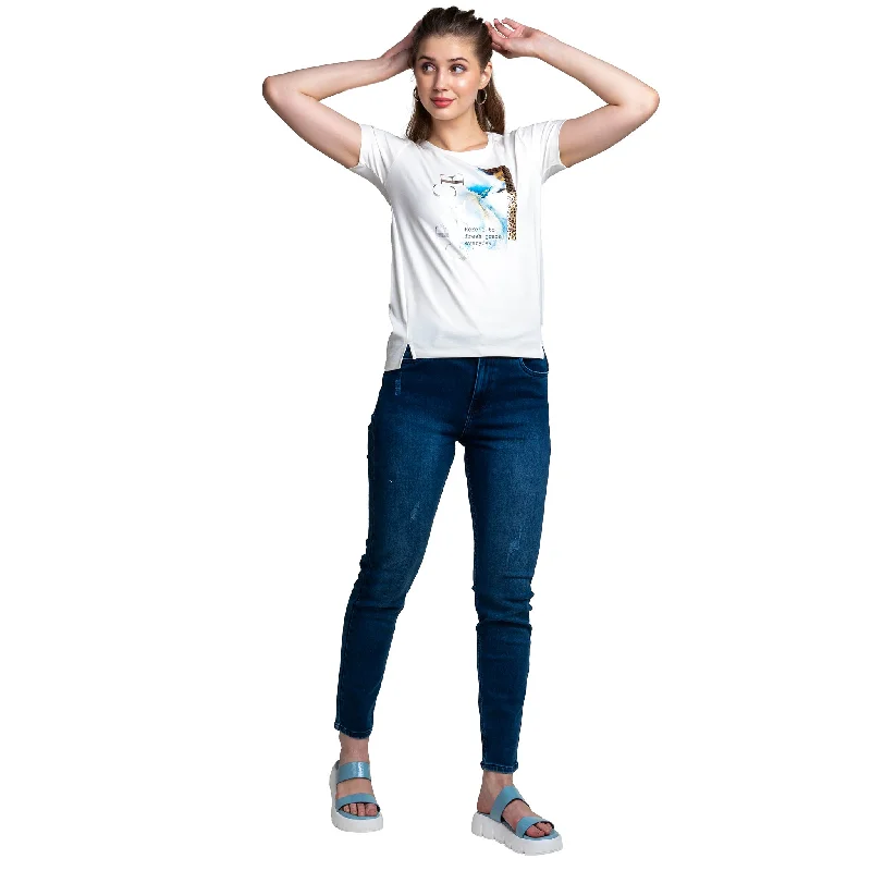 Women's White Half Sleeve T-shirt