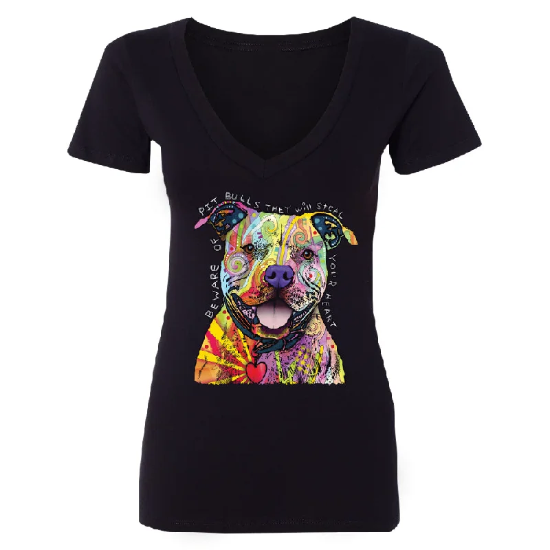 Zexpa Apparelâ„¢ Oficial Dean Russo Women's Deep V-neck Colorful Lovely of Pit Bulls Tee