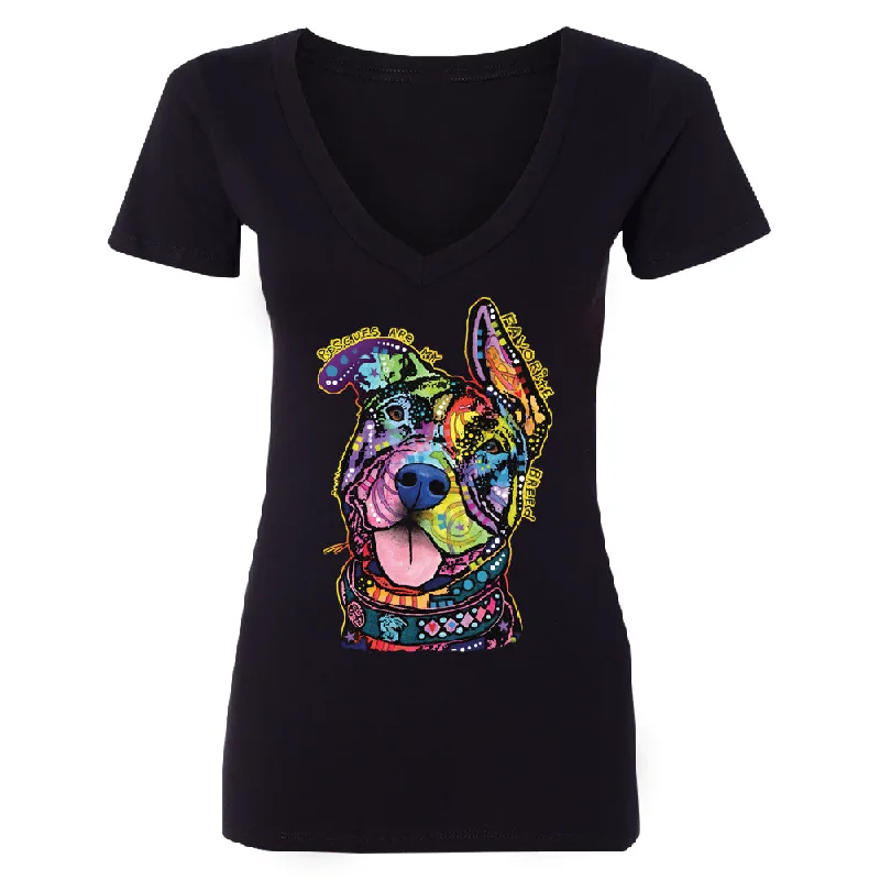 Zexpa Apparelâ„¢ Official Dean Russo Rescues Dog Women's Deep V-neck Colorful Cute Dog Tee