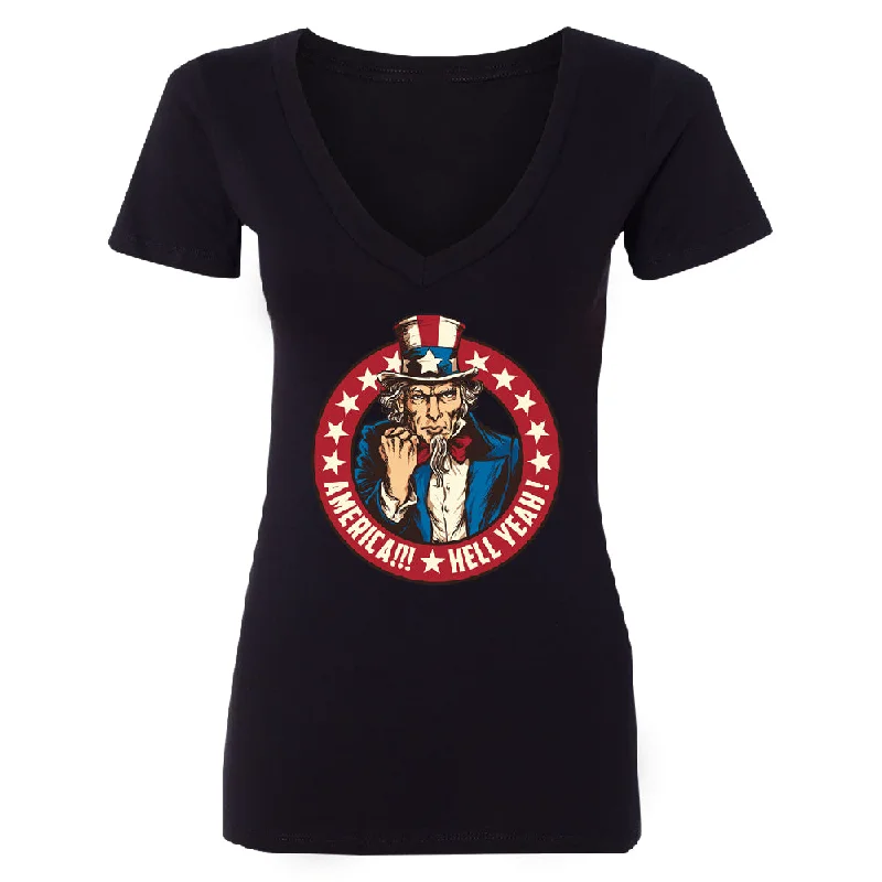 Zexpa Apparelâ„¢ Patriotic America Hell Yeah Women's Deep V-neck America 4th of July USA Tee