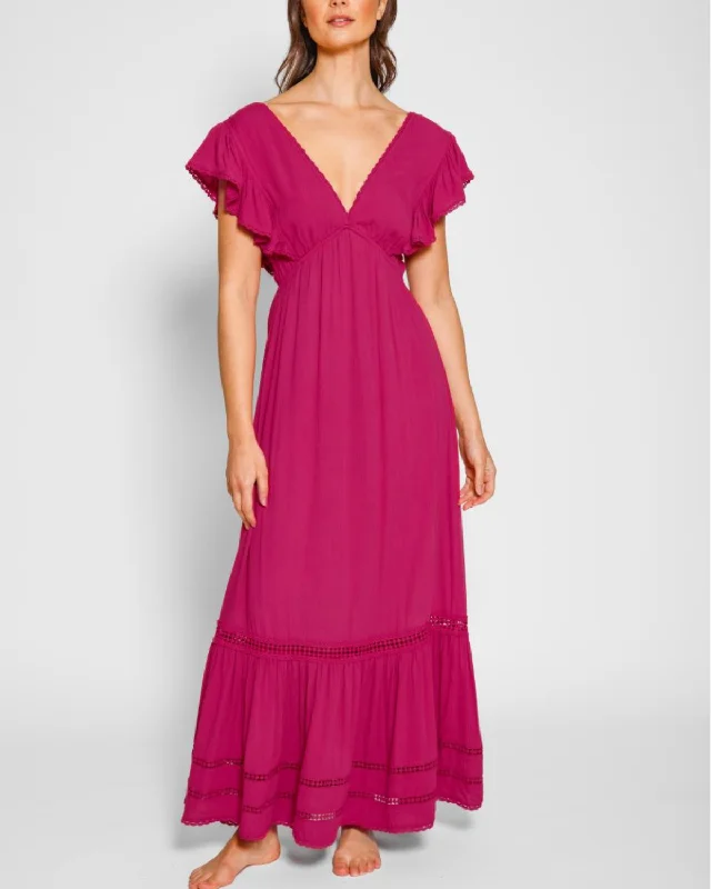 2025 Koy Miami Luxe Ruffle Sleeve Maxi Dress - K24203-01