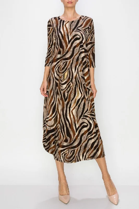 Swirly Mocha Print Maxi Dress