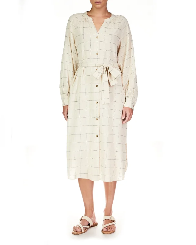 Sanctuary Button Through Maxi Dress in Slim Windowpane