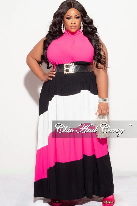 Final Sale Plus Size Halter Maxi Dress In Pink Black and White