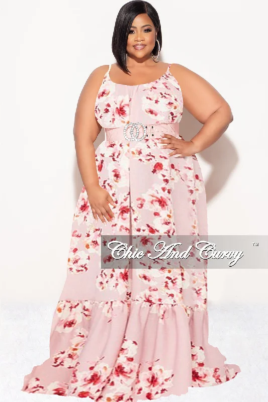 Final Sale Plus Size Maxi Dress with Spaghetti Straps in Mauve Floral Print