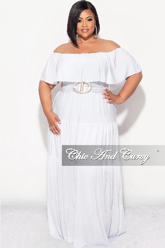 Final Sale Plus Size Off The Shoulder Tiered Maxi Dress in White