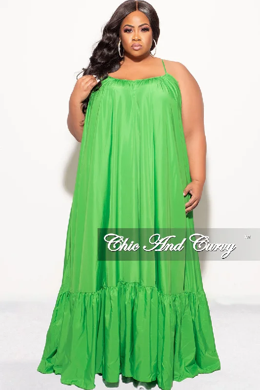 Final Sale Plus Size Spaghetti Strap Peasant Maxi Dress in Green