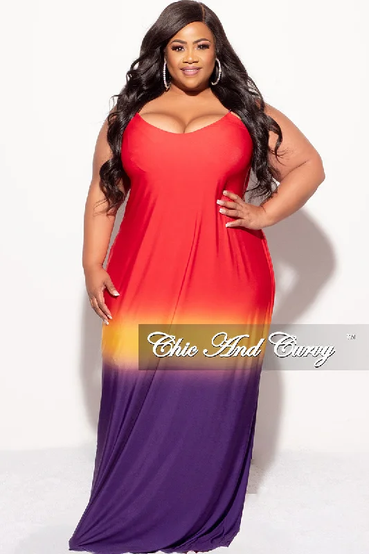 Final Sale Plus Size Spaghetti Strap Maxi Dress Red Mustard and Purple