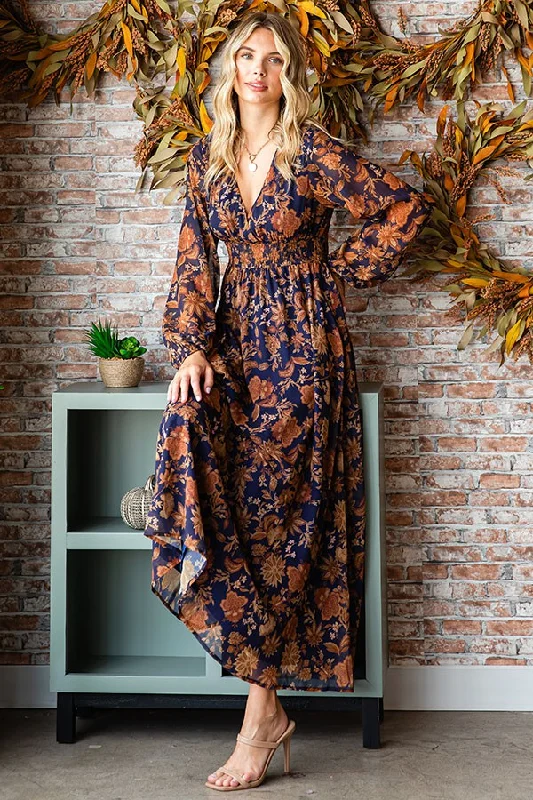 First Love Floral Print Surplice Smocked Waist Maxi Dress - Curvy Size