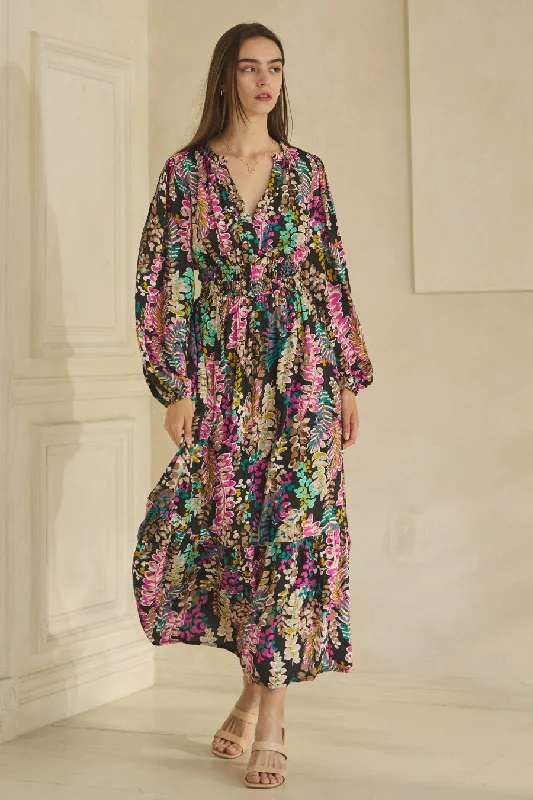 Oddi Colorful Floral Print Long Sleeve Maxi Dress - Curvy Size