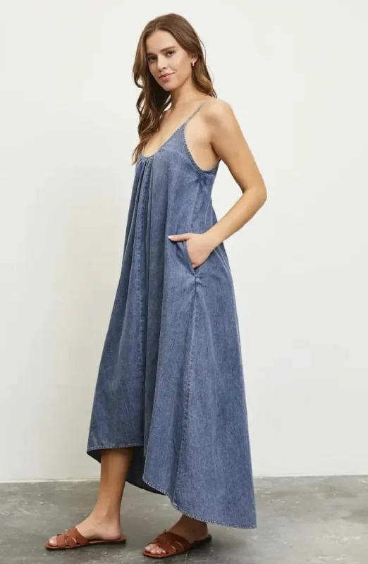 Open Back Denim Maxi Dress