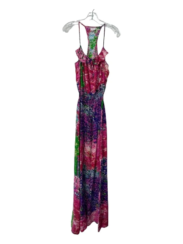 Parker Size Large Pink, Green & Purple Silk Spaghetti Strap Maxi Dress