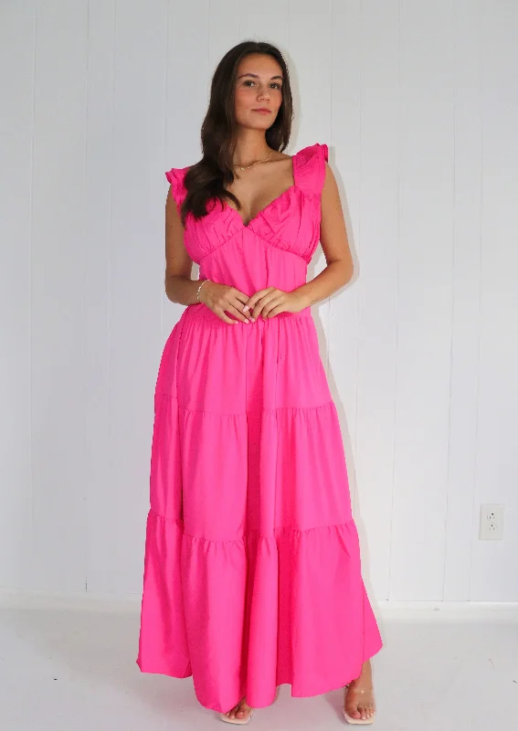 Swept Off V-neck Tiered Maxi Dress