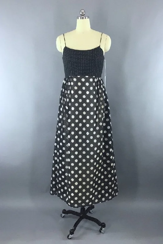 Vintage Black Polka Dot Maxi Dress