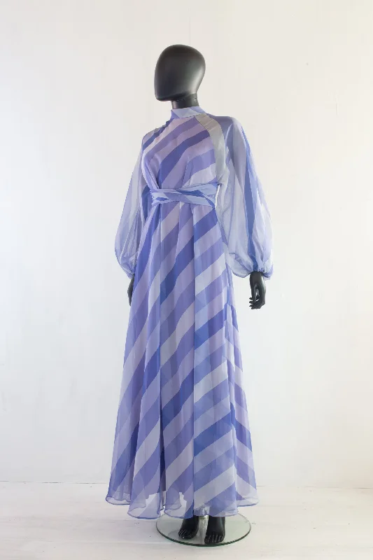 Vintage 1970s Purple Chiffon Stripe Maxi Dress