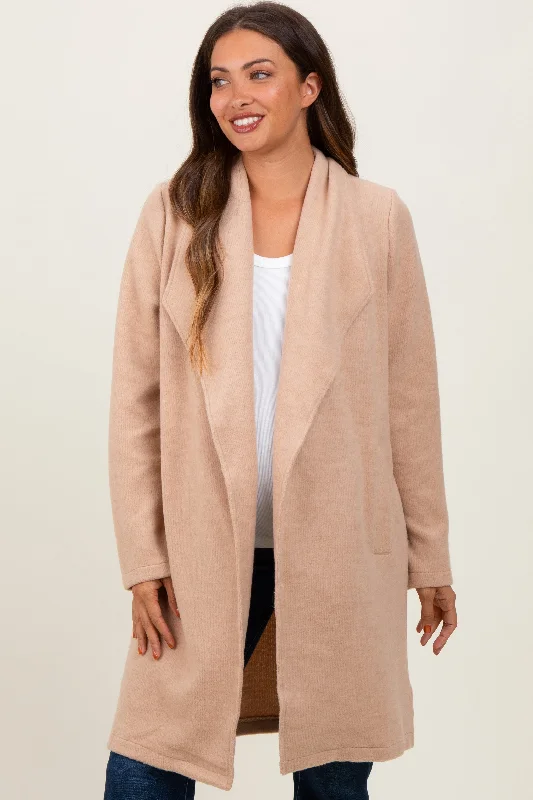 Beige Knit Relaxed Fit Maternity Coat Jacket