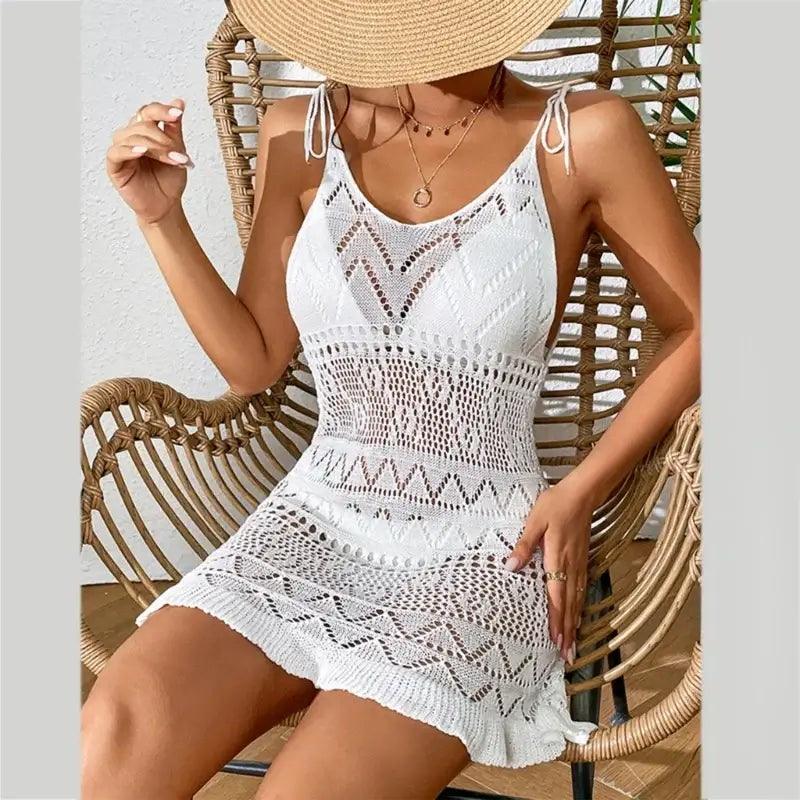 Crochet Beach Cover-Up Adjustable Strap Mini Dress