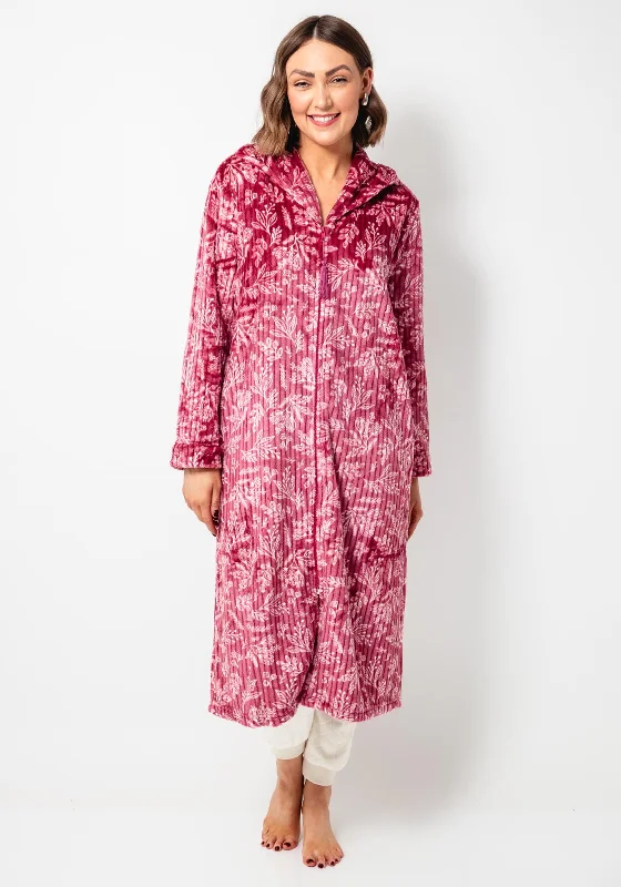 Marlon Fleece Floral Zip Long Bed Jacket, Dusty Pink