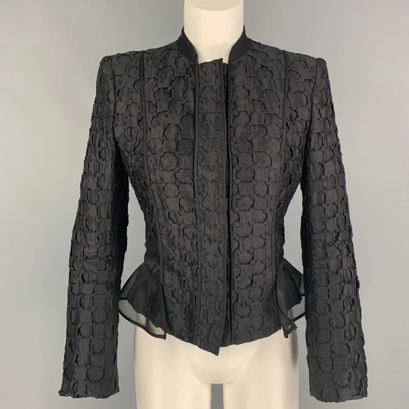 GIORGIO ARMANI Size 8 Black Silk Textured Jacket