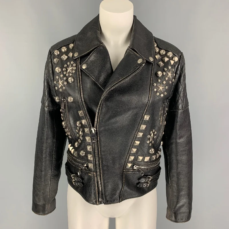 GUCCI SS 17 Size M Black Distressed Leather Studded Biker Jacket