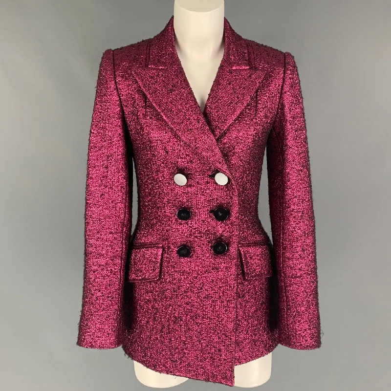 MARC JACOBS Pink Wool Blend Textured Double Breasted Jacket