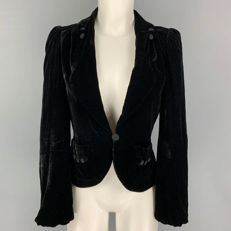 MARC JACOBS Size 2 Black Rayon Blend Velvet Jacket