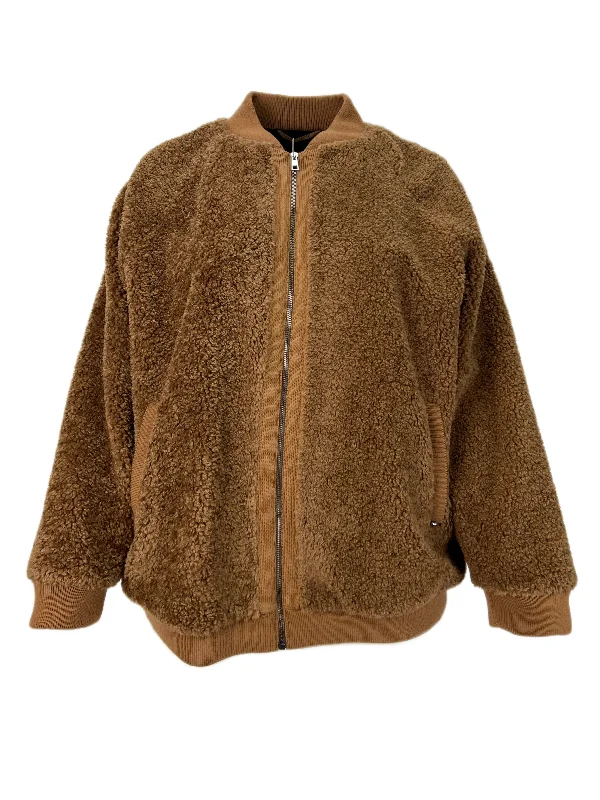 Marina Rinaldi Women's Camel Eccelso Faux Fur Bomber Jacket NWT