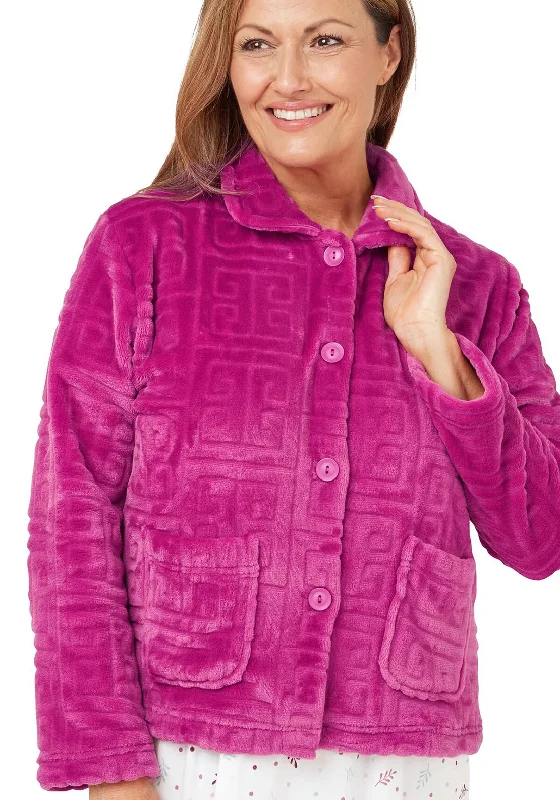 Marlon Greek Embossed Fleece Bed Jacket, Raspberry