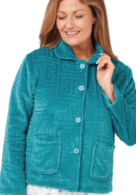 Marlon Greek Embossed Fleece Bed Jacket, Teal