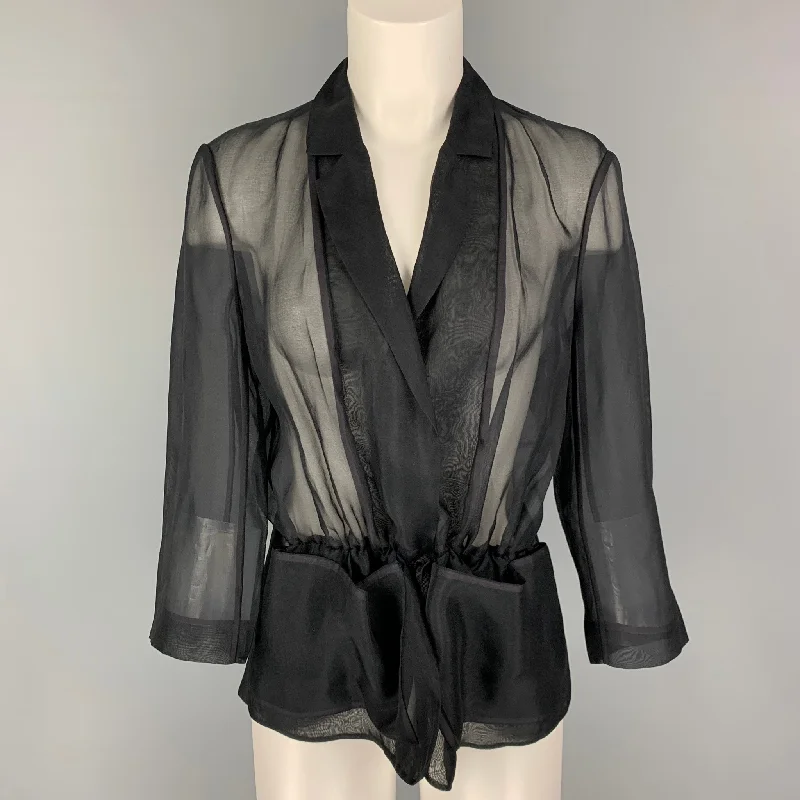 PORTS 1961 Size 10 Black Silk See Through Notch Lapel Jacket