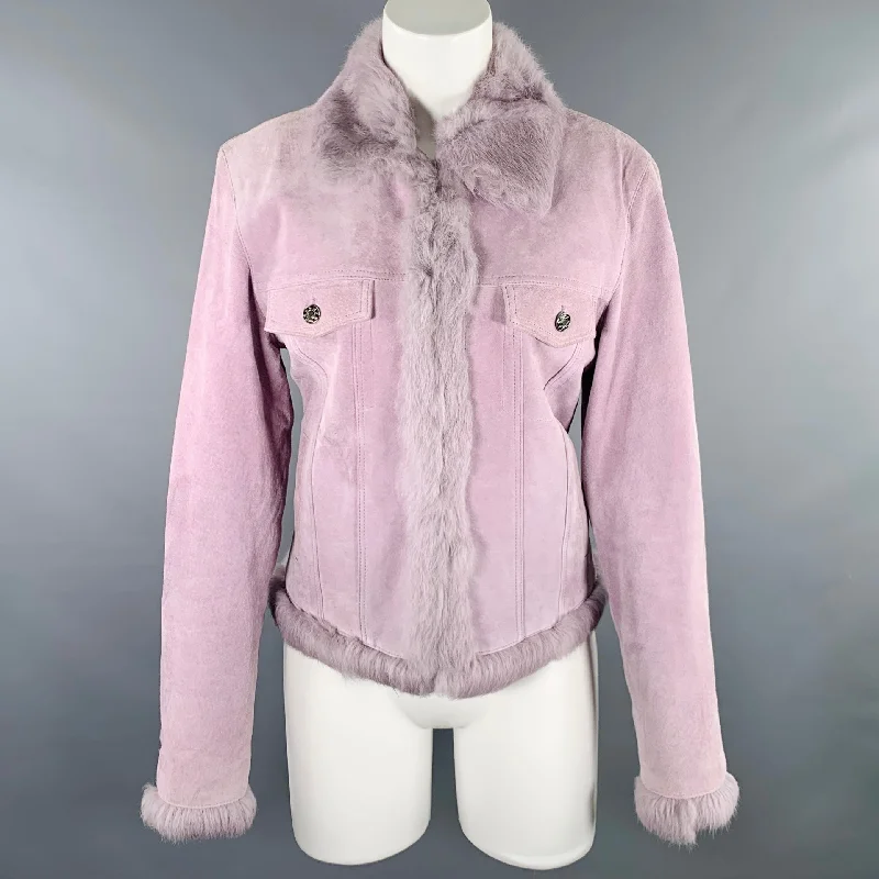 RAFFAELO Size M Purple Suede Fur Collar Eye Hook Jacket