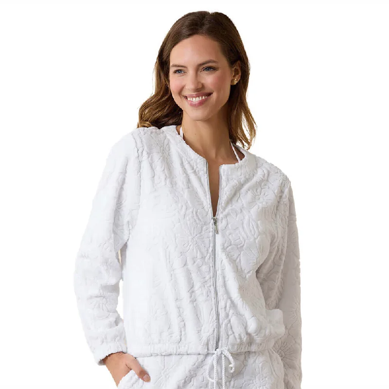 Tommy Bahama Text Beach Terry Full Zip Jacket Cover Up - White