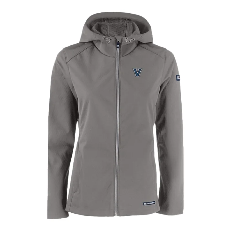 Ladies Villanova Wildcats Cutter & Buck Evoke Softshell Grey Full Zip Hooded Jacket