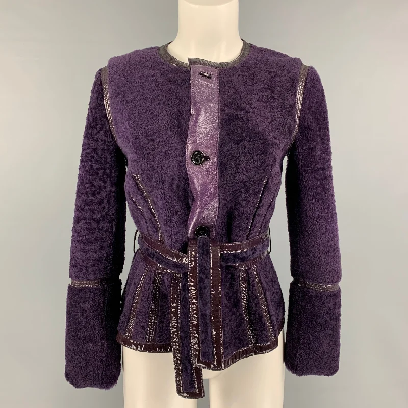 YVES SAINT LAURENT Size S Purple Leather Reversible Shearling Jacket