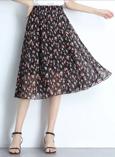 casual summer Joker floral long thin high waist Korean version big pendulum A word skirt