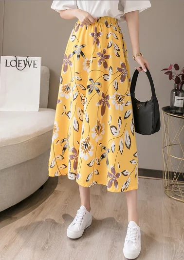 wholesale high waist floral chiffon print skirt