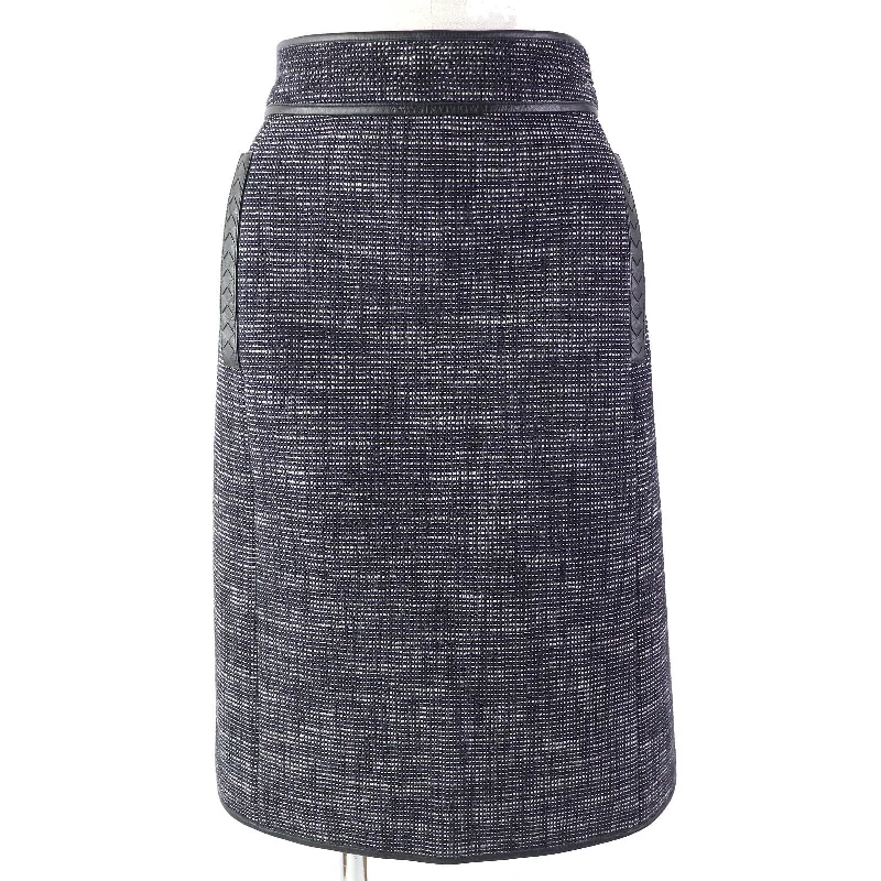 Bottega Veneta Leather Tweed Skirt Navy 44