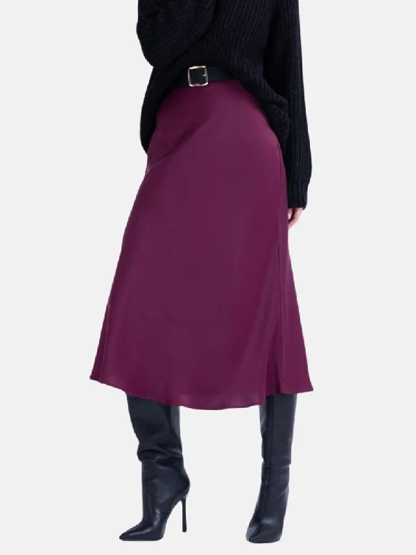 Burgundy Satin Midi Skirt