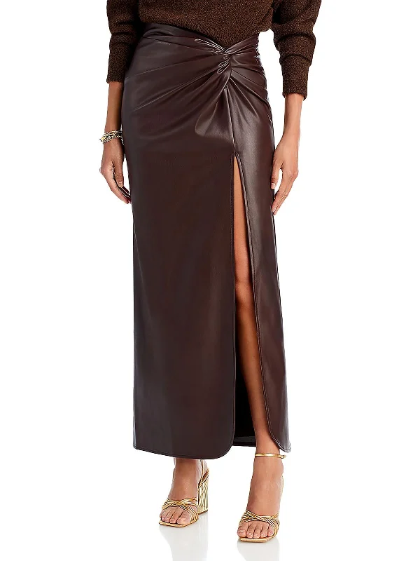 Carmela Womens Faux Leather Gathered Maxi Skirt