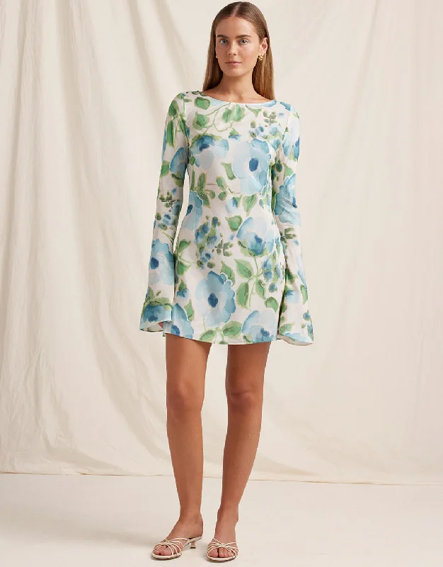 Isles Memento Long Sleeve Mini Dress - Watercolour