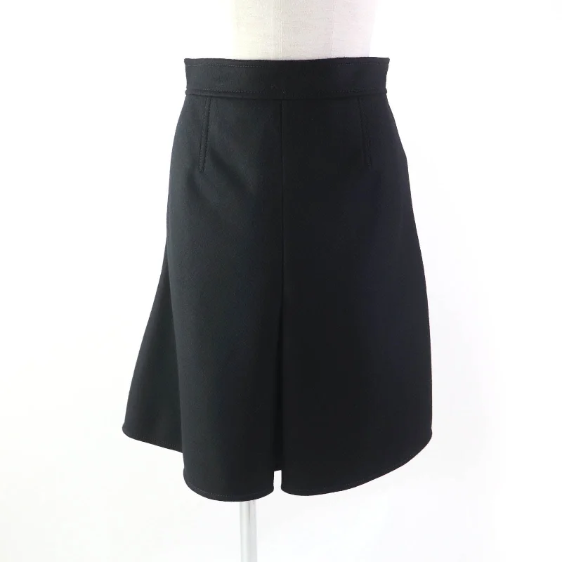 Louis Vuitton Wool Logo Zip Flare Skirt Black 36