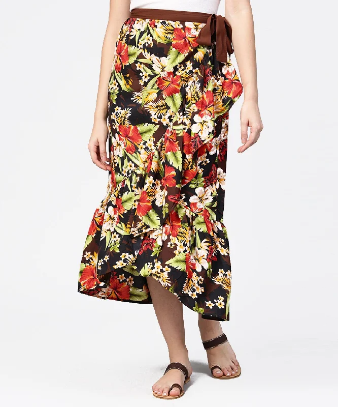 NOZ2TOZ Multi Flower Printed Calf Length Skirt