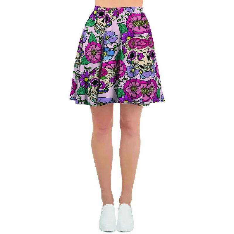 Pink Sugar Skull Floral Women's Skirt