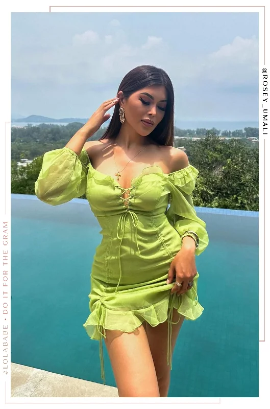 Railey Long Sleeve Mini Dress - Lime